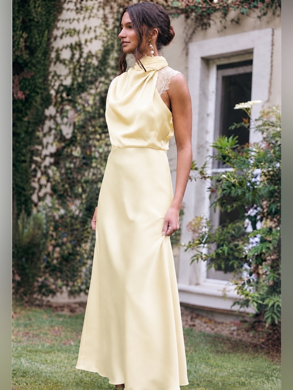 Petal & Pup Cream High-Neck Satin Maxi Dress